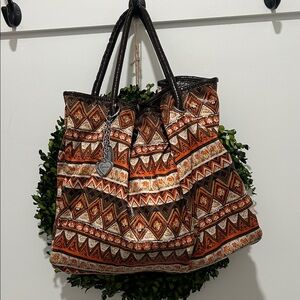 Esbeda Vibrant Geometric Tote - Orange and Brown GUC